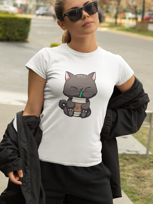 Jersey Short Sleeve 'Cats and Coffee' T-shirt